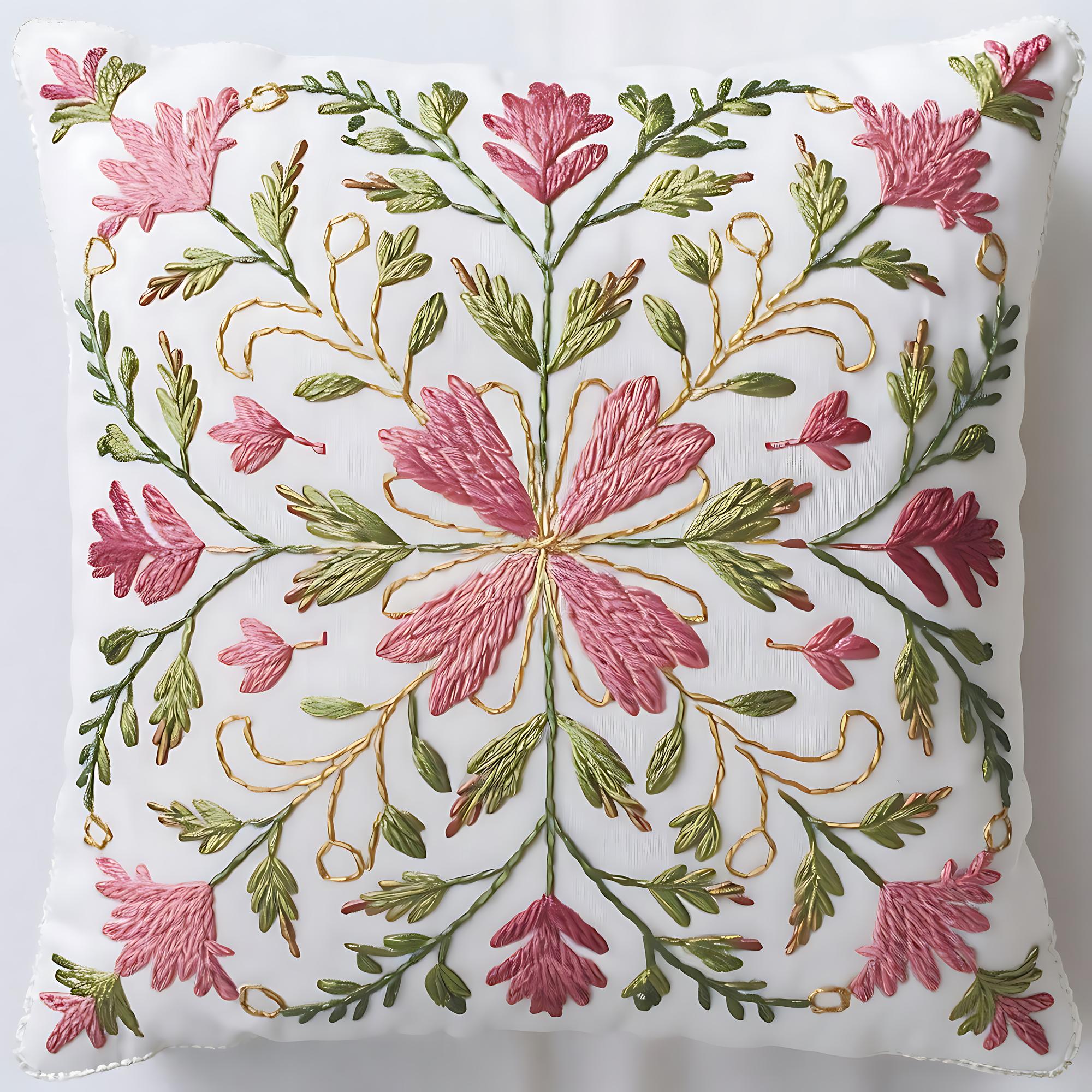 Feines Blumenmuster auf Leinenkissen